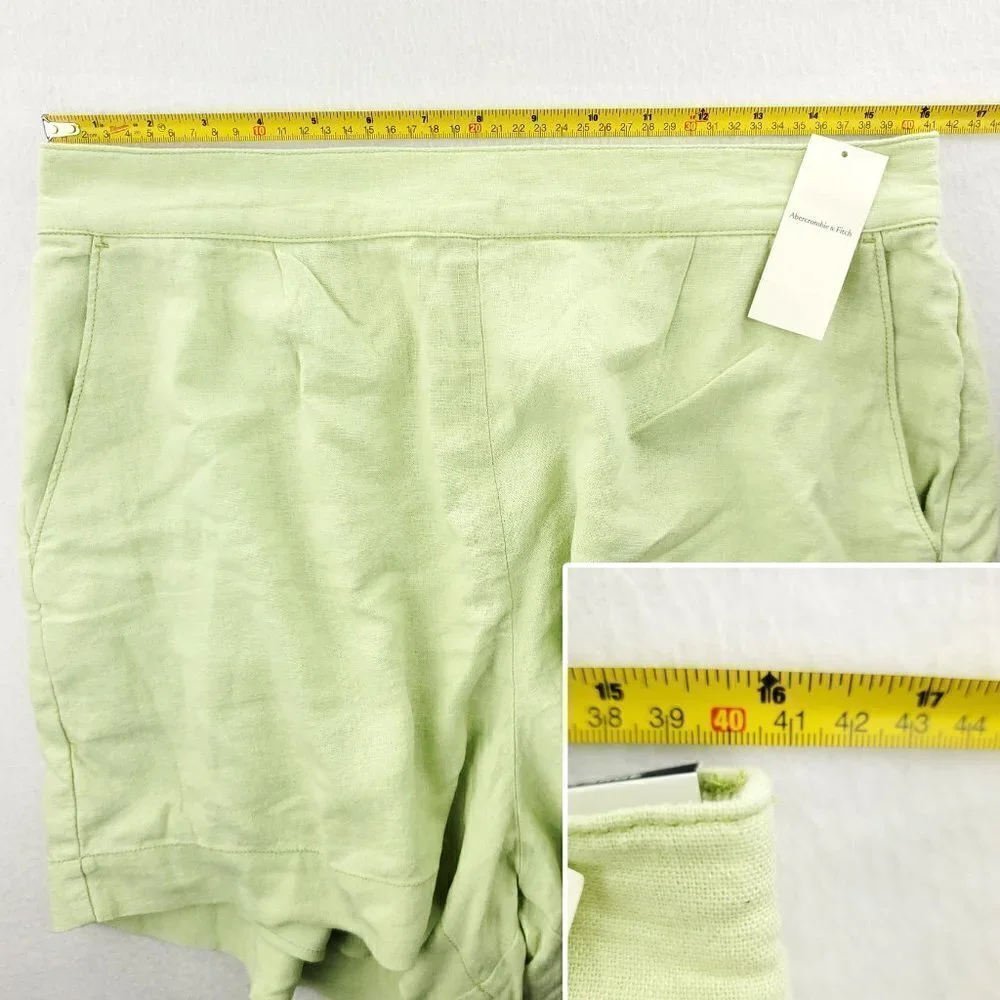 Abercrombie Fitch Linen Blend Shorts Light Green Stretch 32 Waist Women's Large